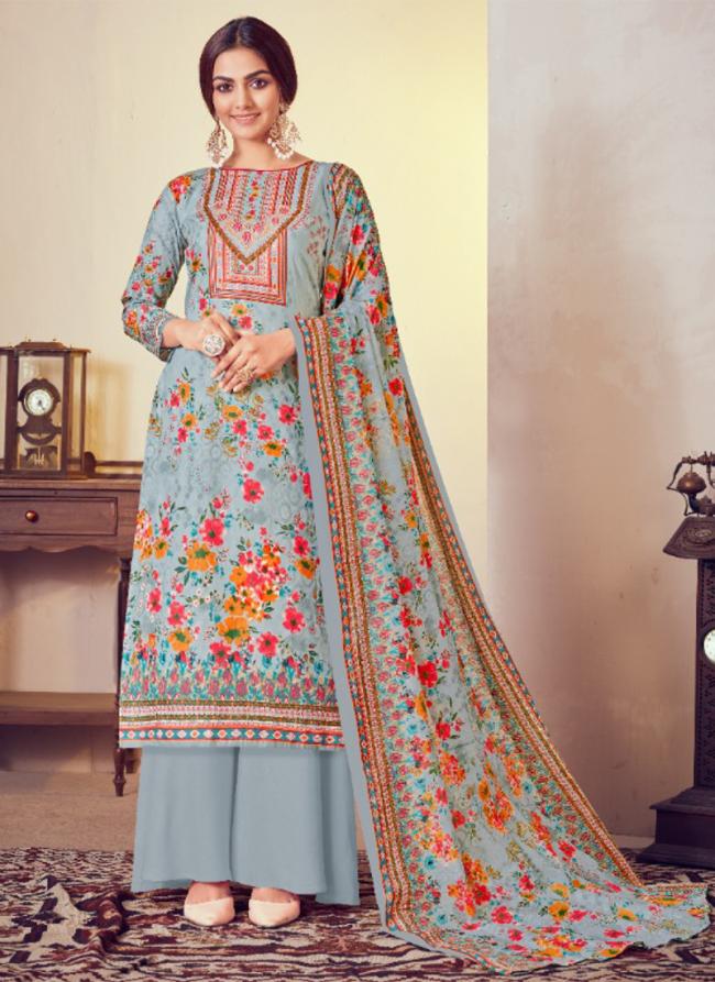 Lawn Cotton Grey Party Wear Digital Print Plazzo Salwar Suit